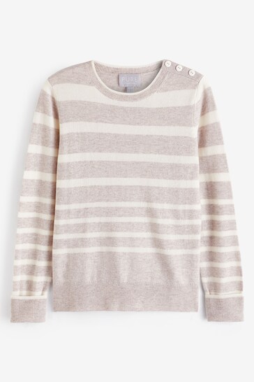 Pure Collection Wool Cashmere Stripe Crew Neck White Sweater