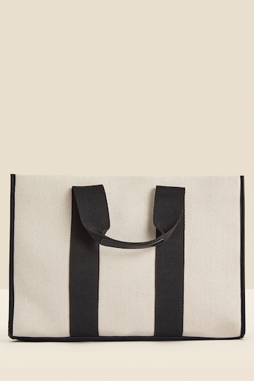 Sosandar Cream Canvas Sports Stripe Tote Bag