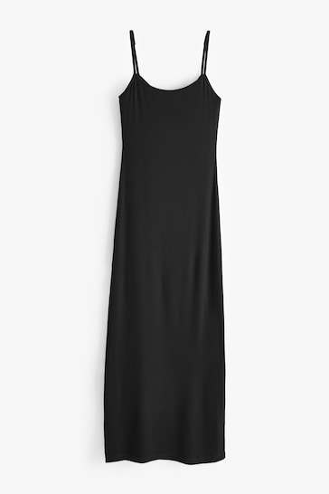 Seraphine Ribbed Jersey Cami Maxi Black Dress