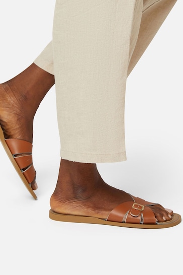 Salt-Water Sandals Brown Leather Slides Sandals