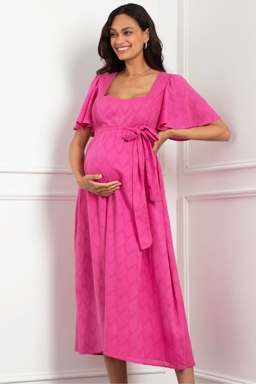 Seraphine Pink Cotton Broderie Maternity & Nursing Dress