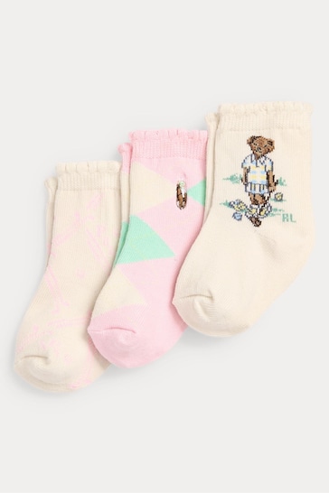 Polo Ralph Lauren Baby Bear Pink Socks 3 Pack
