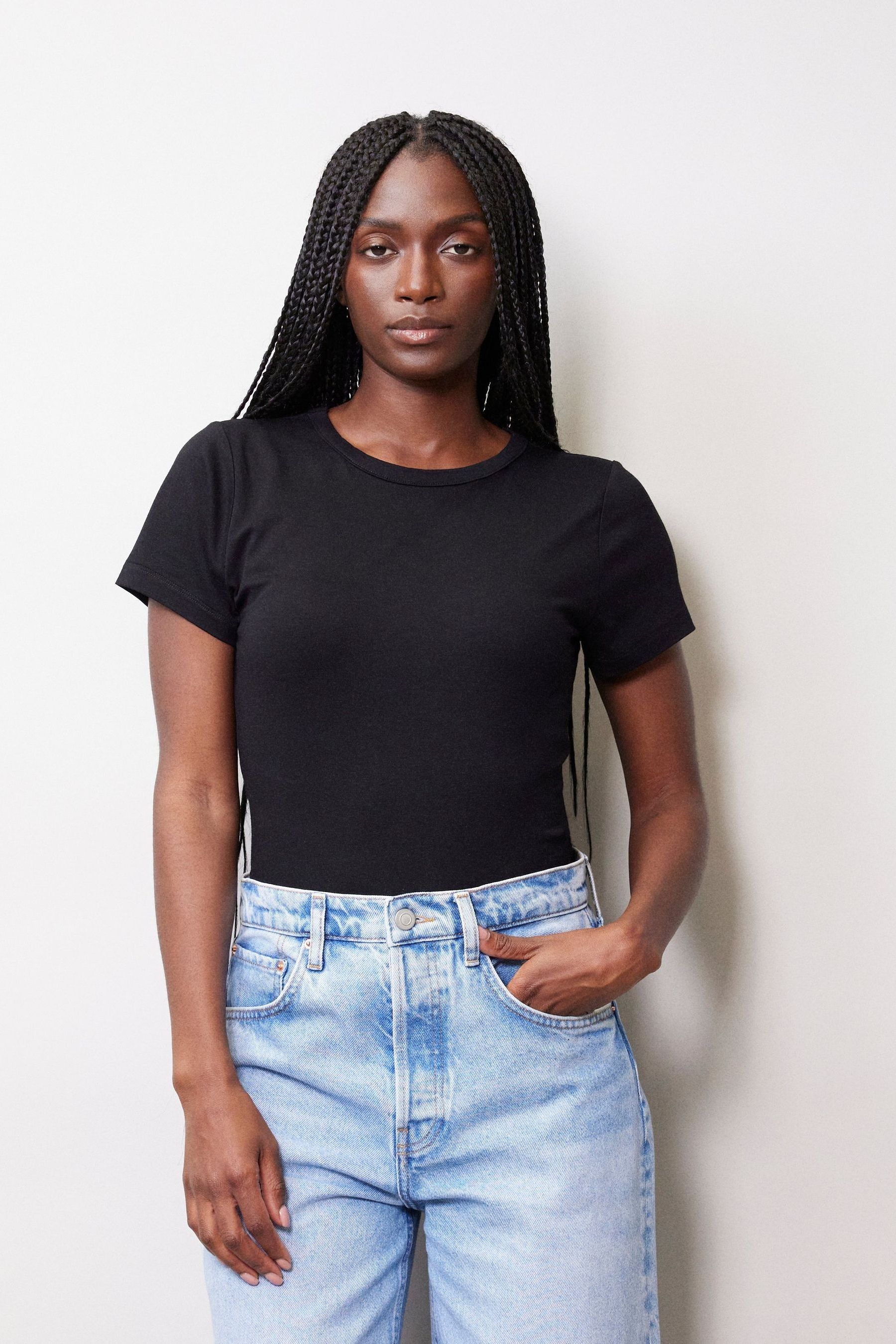 Fitted black t shirt top women's