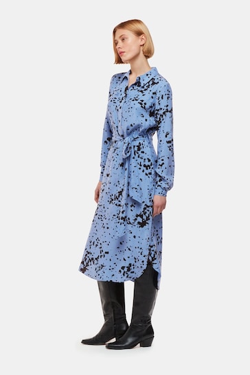 Whistles Blue Smudged Spot Print Imie Dress