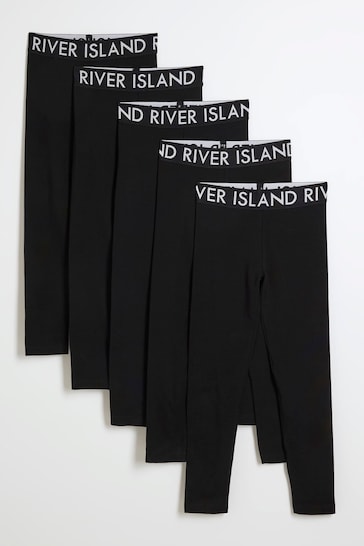 River Island Black Deep Waistband Girls Leggings 5 Pack