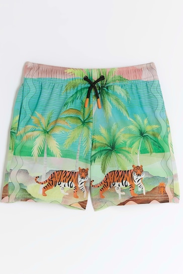 River Island Green Boys Tropical Swim Shorts