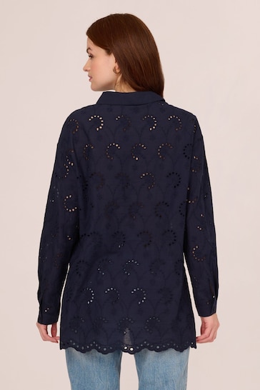 Adrianna Papell Blue Eyelet Button Front Tunic Shirt