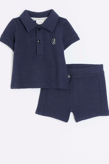 River Island Blue Baby Boys Polo Top And Shorts Set