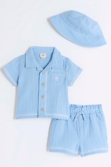 River Island Blue Baby Boys Shirt And Shorts Set