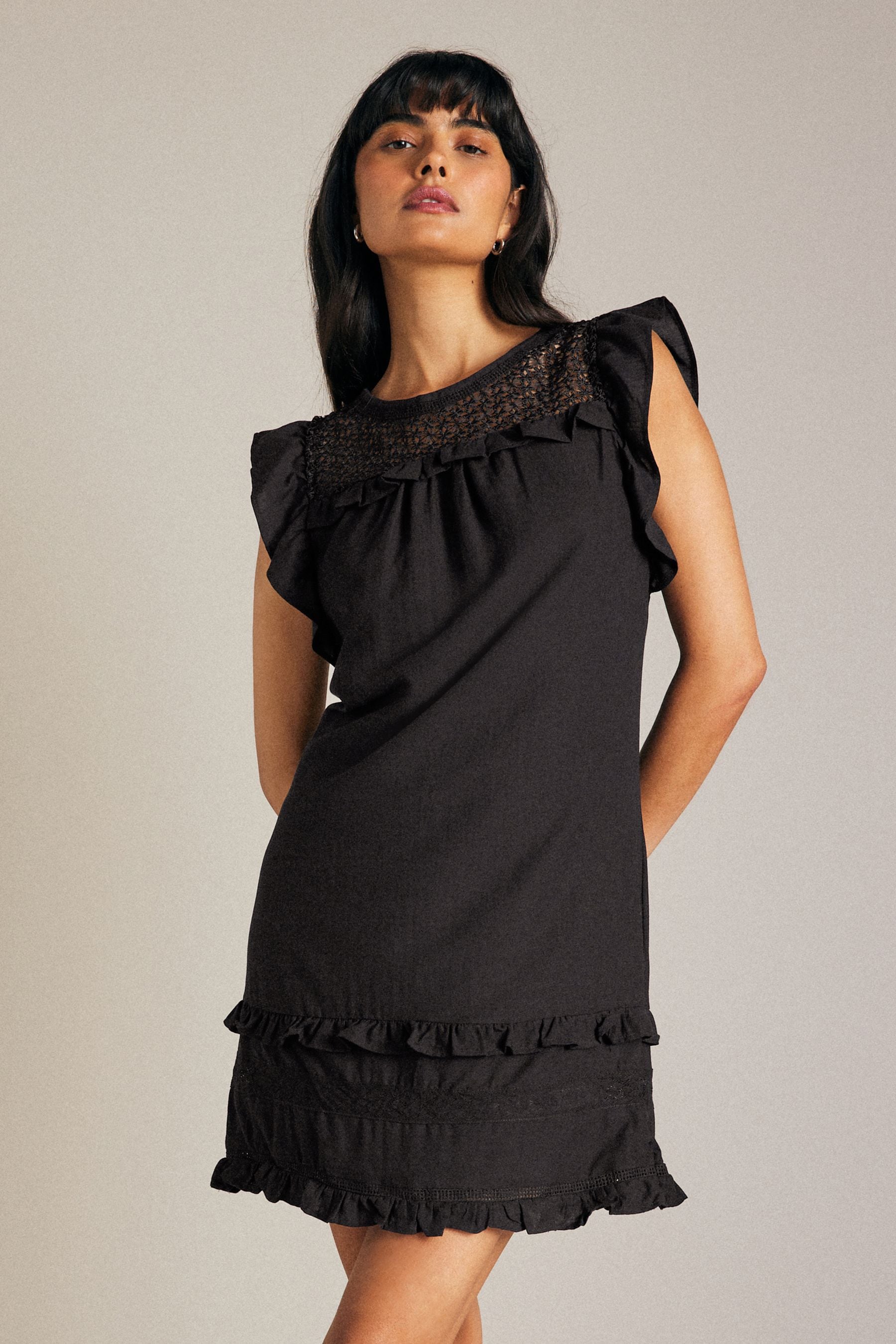 Black frill sleeve dress store