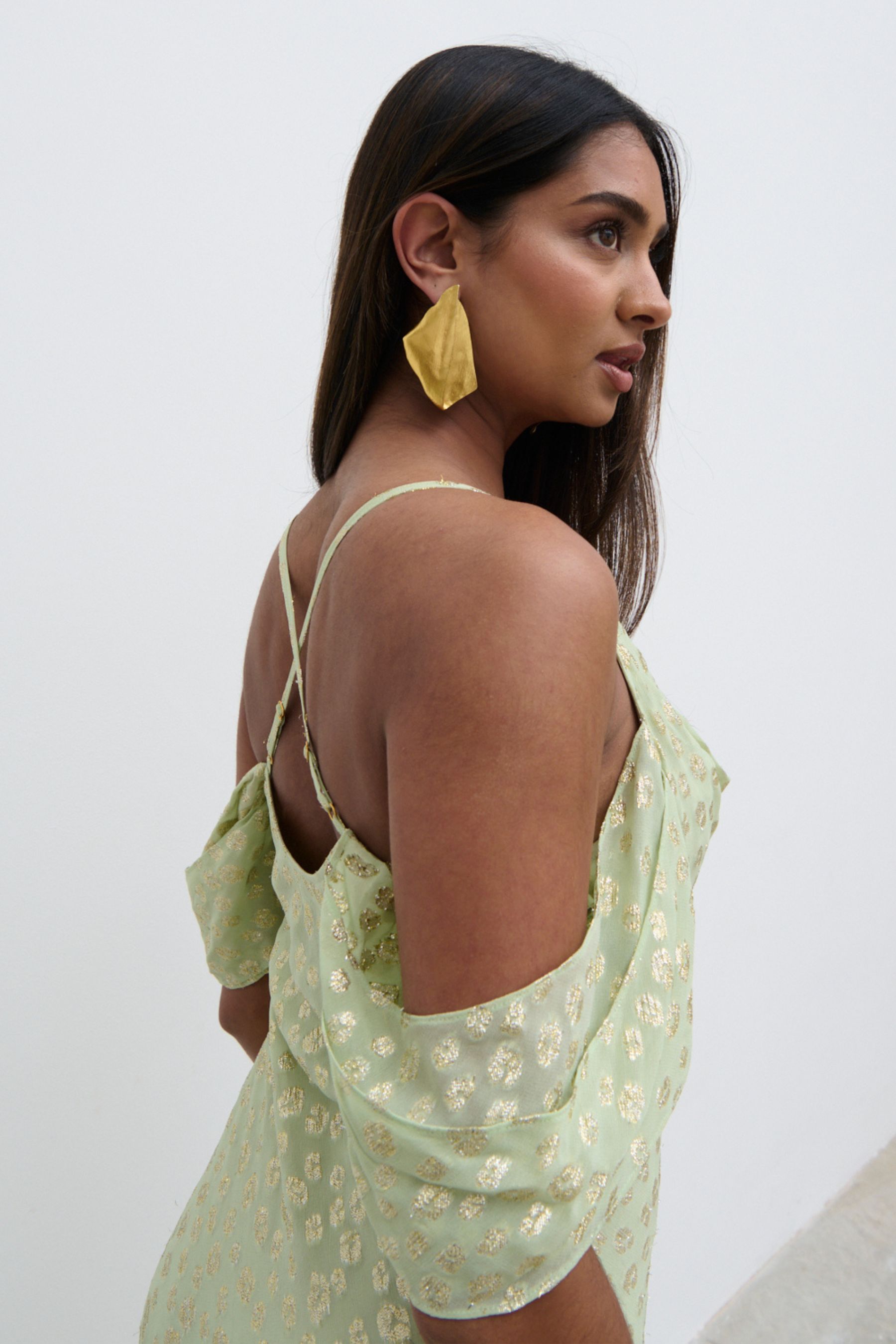 Draped cold shoulder dress shop