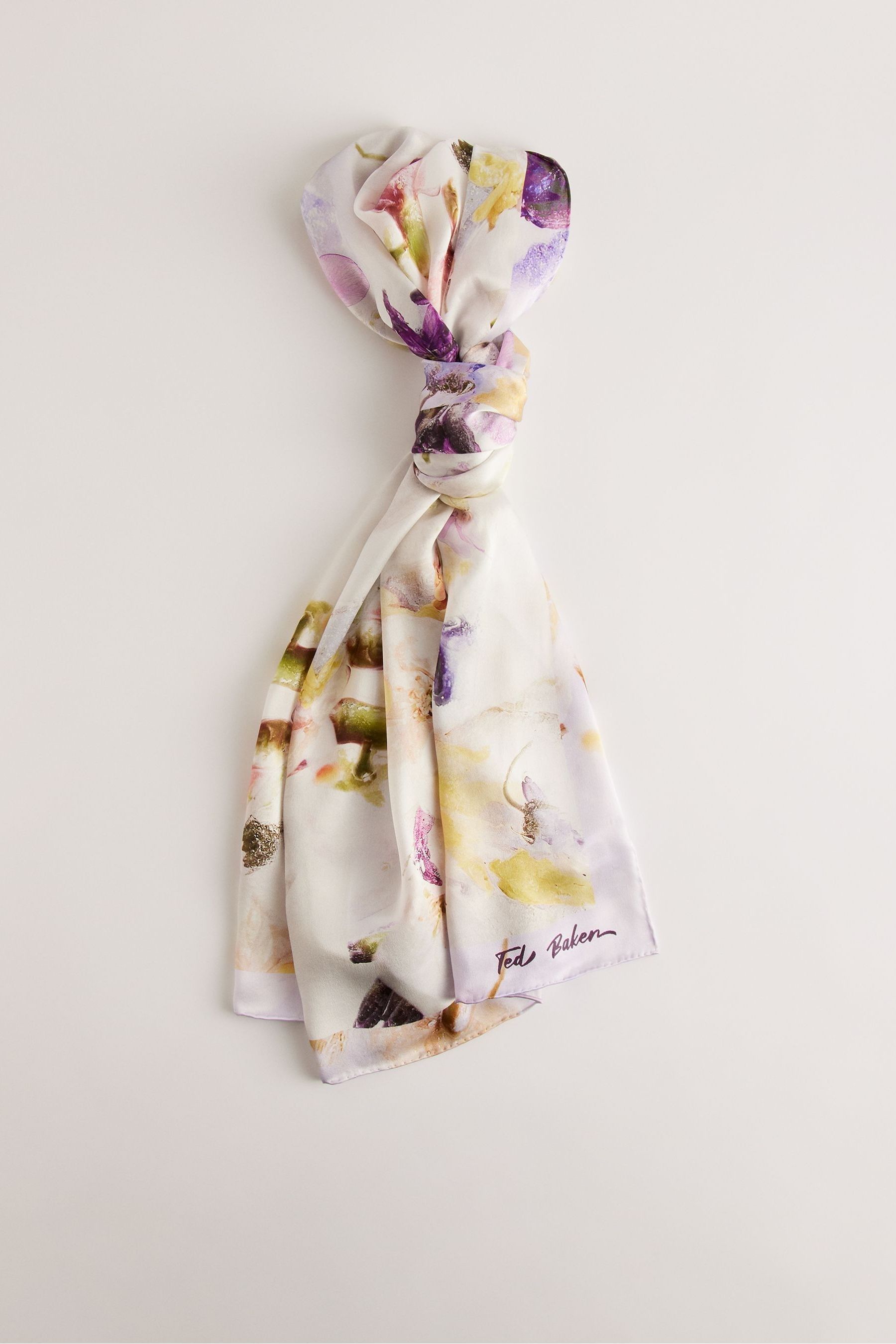 Buy Ted Baker Irisy Cream Floral Printed Long Silk Scarf from the