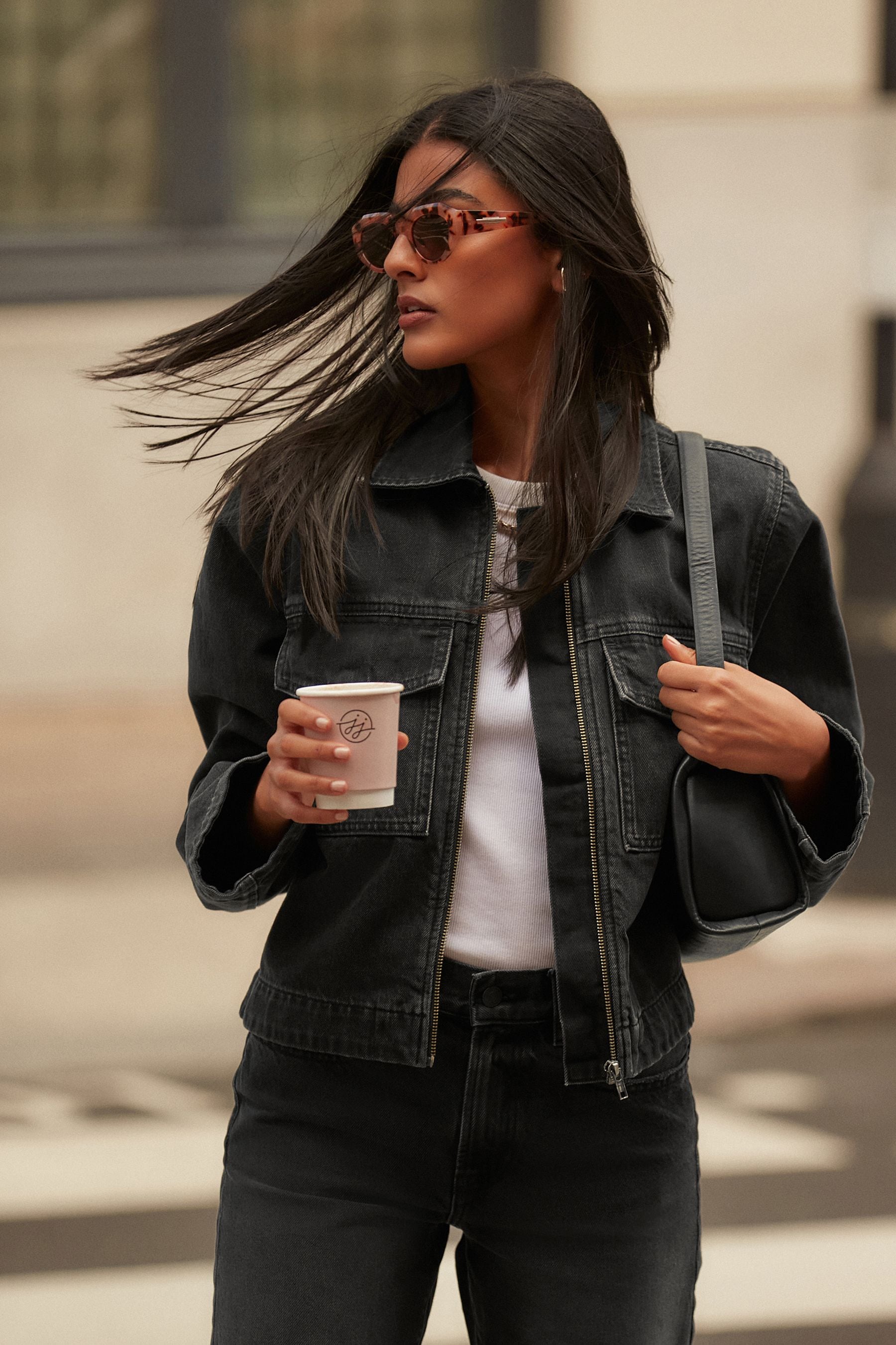 Buy Black Clean Zip Front Denim Jacket from the Next UK online shop