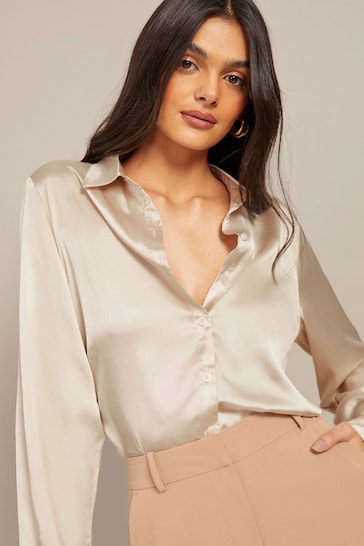 Friends Like These Champagne Gold Petite Satin Button Through Shirt