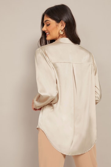 Friends Like These Champagne Gold Petite Satin Button Through Shirt