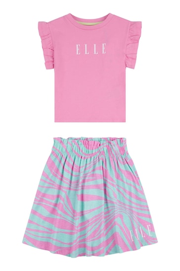 Elle Junior Girls Pink Frill T-Shirt & Skirt Set