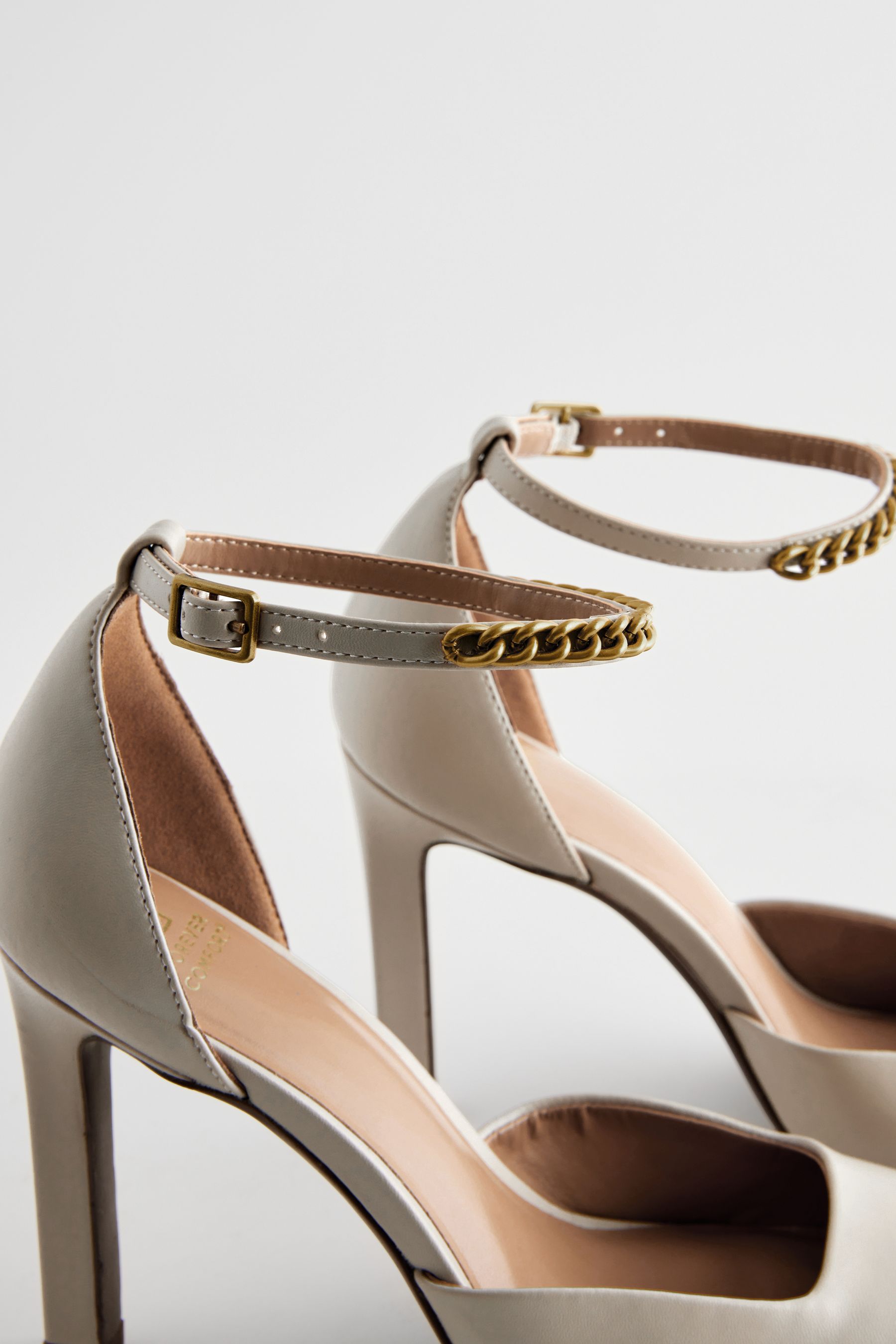 Bone Forever Comfort Square Toe Chain Ankle Strap Heels