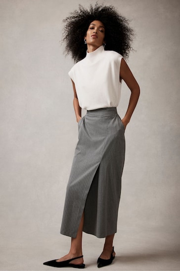 Mint Velvet Grey Pinstripe Maxi Skirt