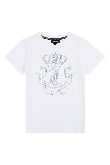 Juicy Couture Girls Diamante Crown Fitted White T-Shirt