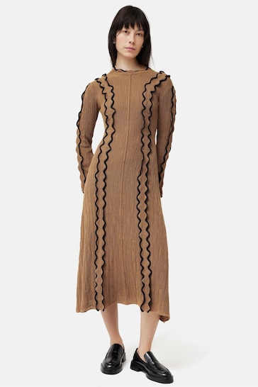 Jigsaw Scallop Trim Knitted Brown Dress