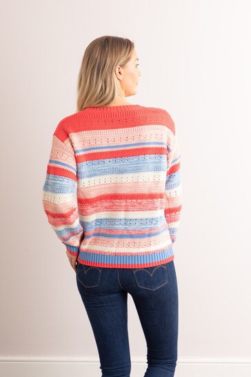 Lakeland Clothing Pink Steff Knitted Striped Jumper