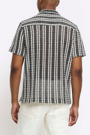 River Island Black Mono Stripe Crochet Revere Shirt