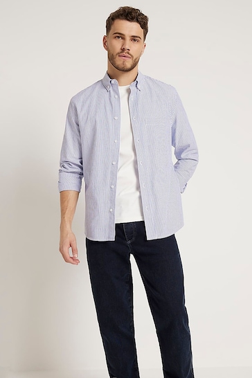 River Island Blue Slim Fit Stripe Oxford Shirt