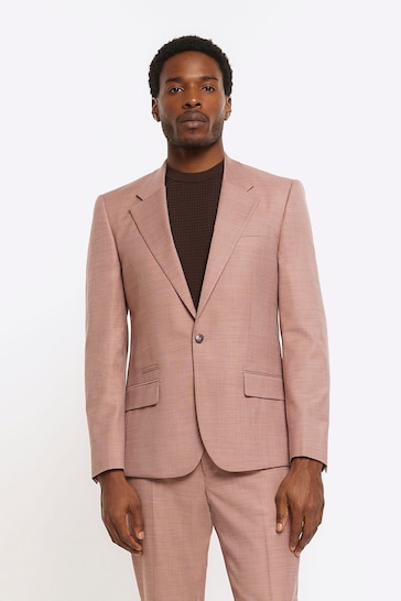 River Island Pink Single Breasted Texture Suit: Jacket