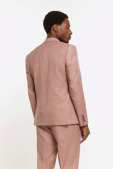 River Island Pink Single Breasted Texture Suit: Jacket