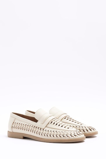 River Island White Woven Loafers