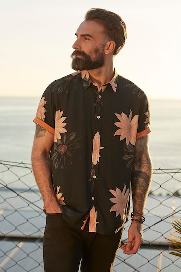 Joe Browns Black Oversized Floral Print Short Sleeve Shirt