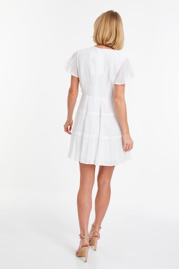 Quiz White V-Neck Frill Sleeve Tunic Dress