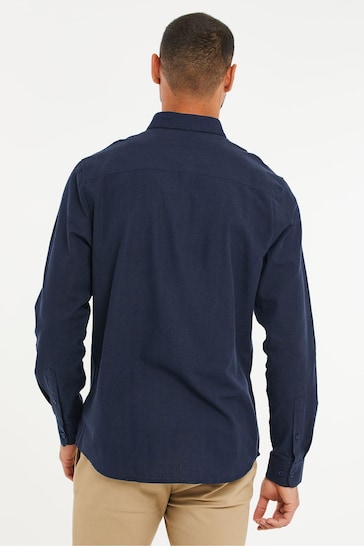 Threadbare Navy Linen Blend Long Sleeve Shirt