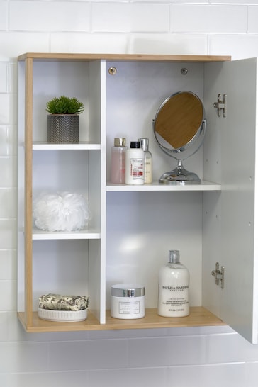 Showerdrape White Cassino Bamboo Wall Cabinet with Display Shelves