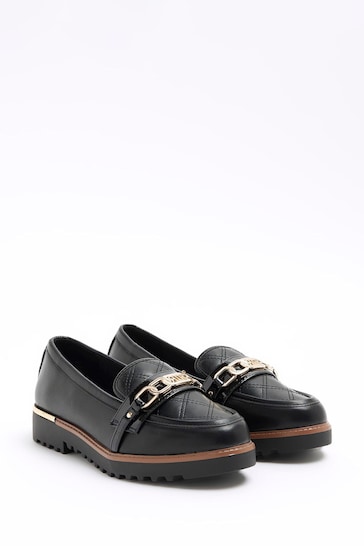 River Island Black Wide Fit Quilted Chain Loafers