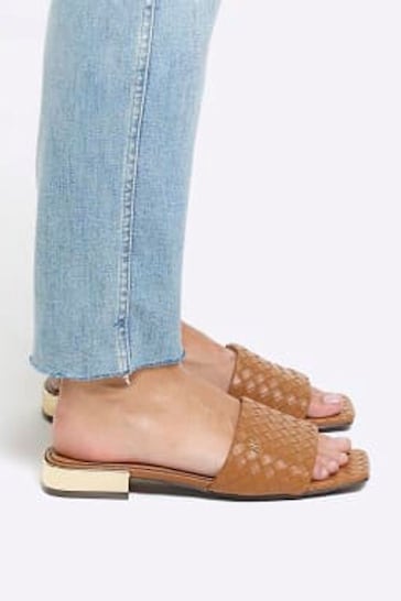 River Island Brown Woven Mule Flat Sandals