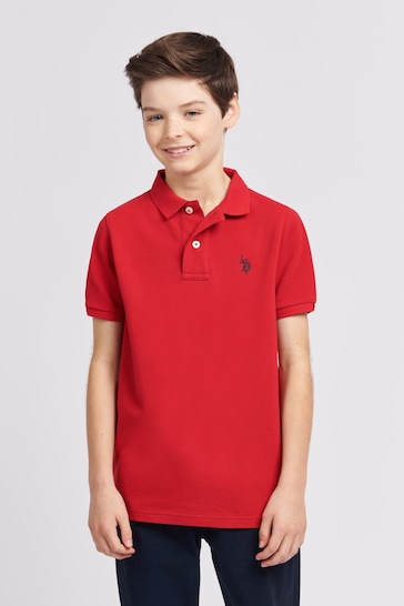 U.S. Polo Assn. Boys Blue Double Horsemen Pique Polo Shirt