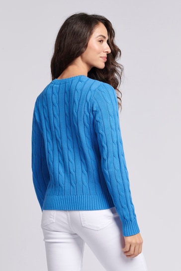 U.S. Polo Assn. Womens Blue Crew Neck Cable Knit Jumper