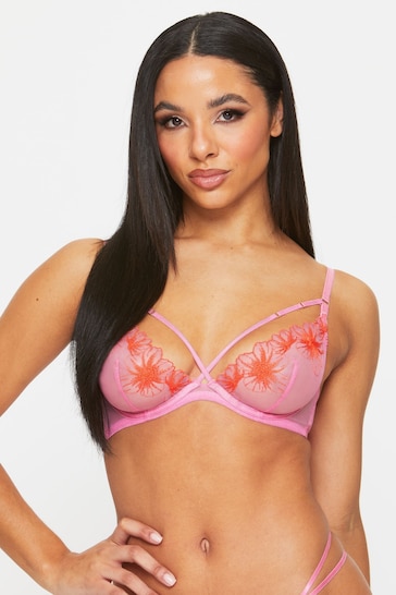 Ann Summers Pink Entrancing Floral Mesh Non Pad Plunge Bra