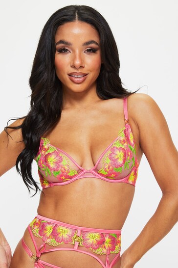 Ann Summers Pink Breeze Embroidered Non Pad Plunge Bra