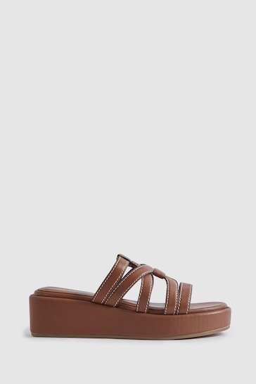 Reiss Tan Naya Leather Strappy Platform Sandals