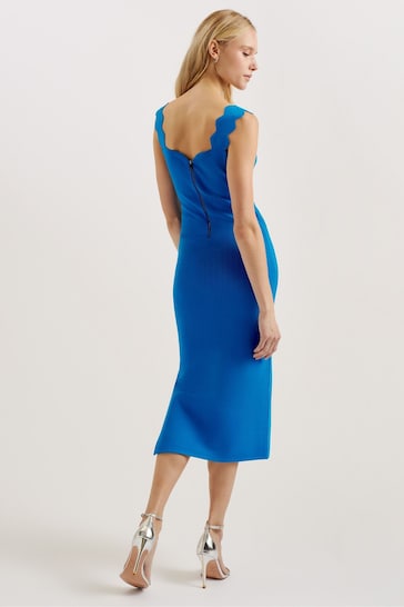 Ted Baker Blue Sharmay Scallop Detail Bodycon Dress