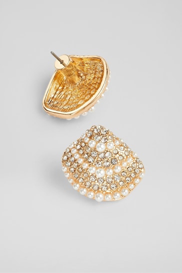 LK Bennett Kaia Pearl And Crystal Shell Earrings