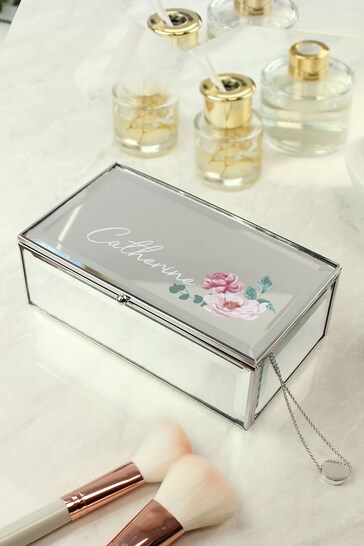 Personalised Floral Mirrored Jewellery Box by PMC