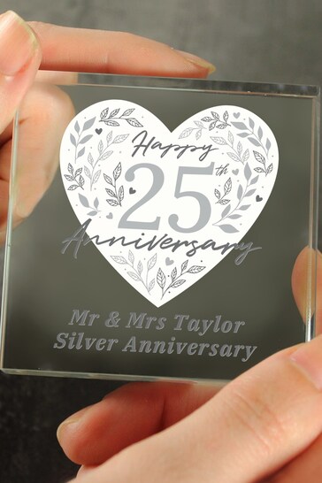 Personalised Silver 25th Anniversary Crystal Token by PMC