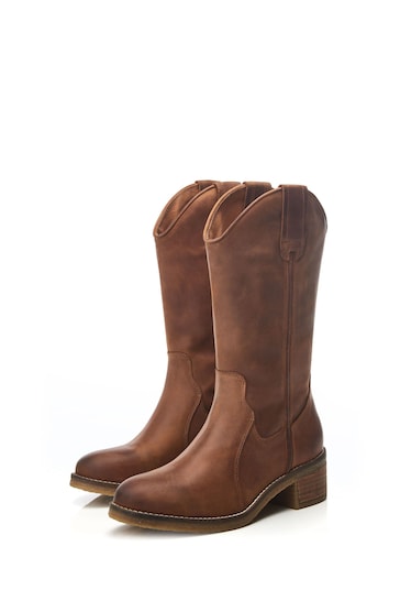 Moda in Pelle Dana Crepe Sole Long Western Natural Boots