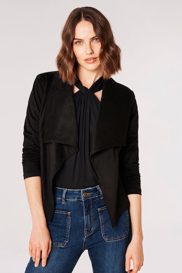 Apricot Black Cropped Suede Waterfall Jacket
