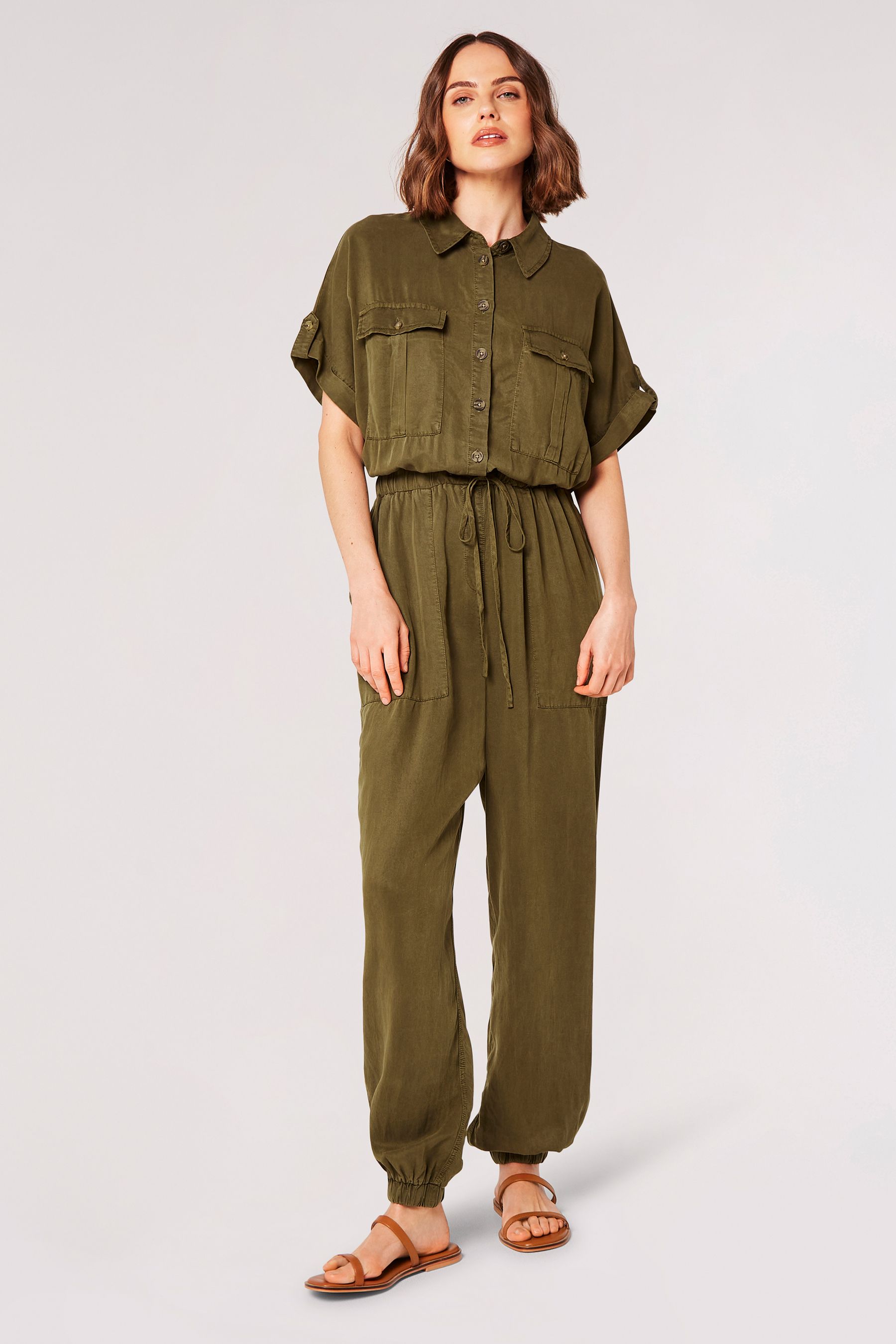 Buy Apricot Olive Green Drawstring Waist Utility Jumpsuit from the Next UK online shop