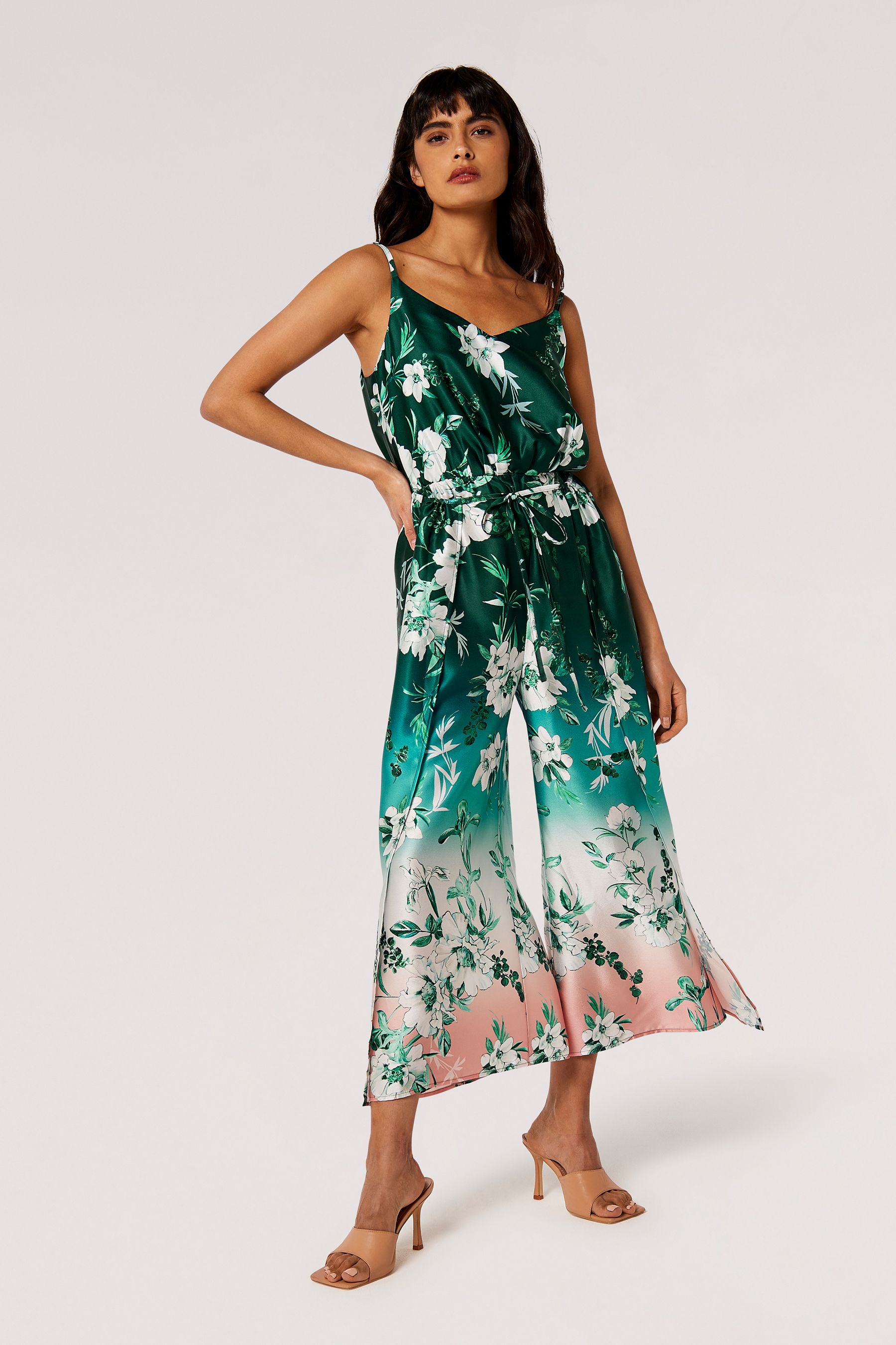 Floral split leg jumpsuit sales
