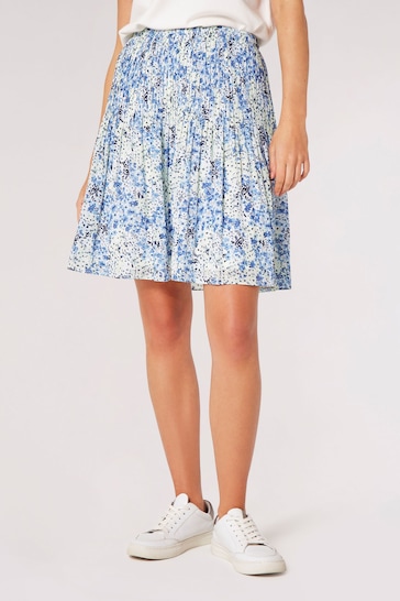 Apricot Blue Watercolour Floral Pleated Mini Skirt